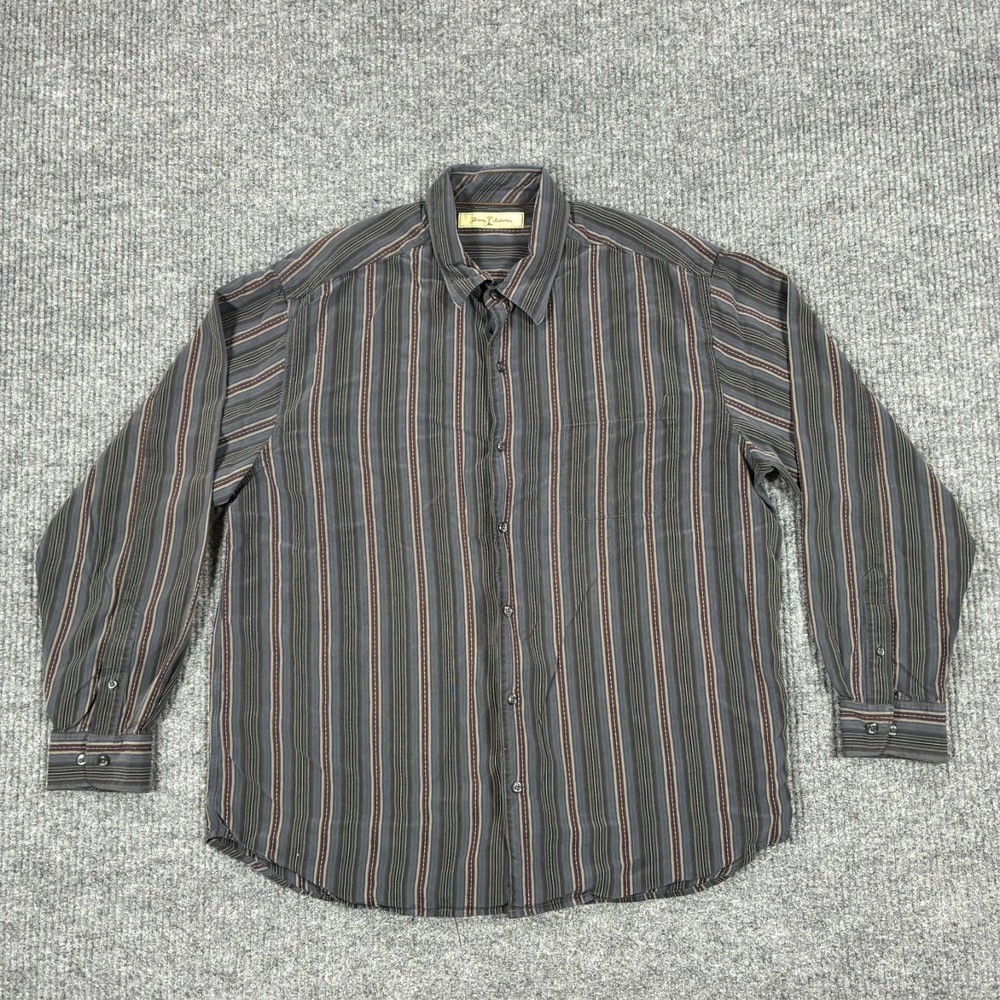 Vintage Tommy Bahama Button Up Shirt Mens Size XL Brown 100% Silk Striped
